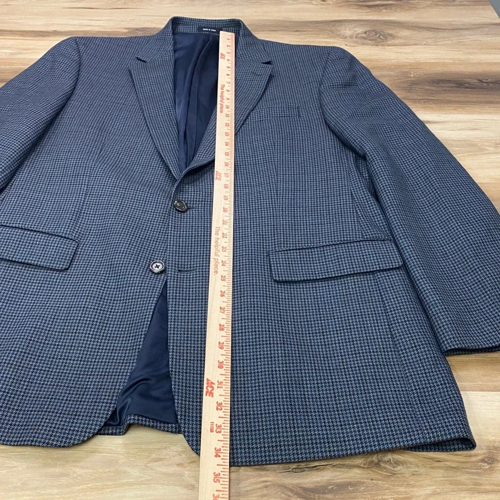 Lauren Ralph Lauren Sport Coat 44L Houndstooth 100% Wool Two Button Blue Blazer